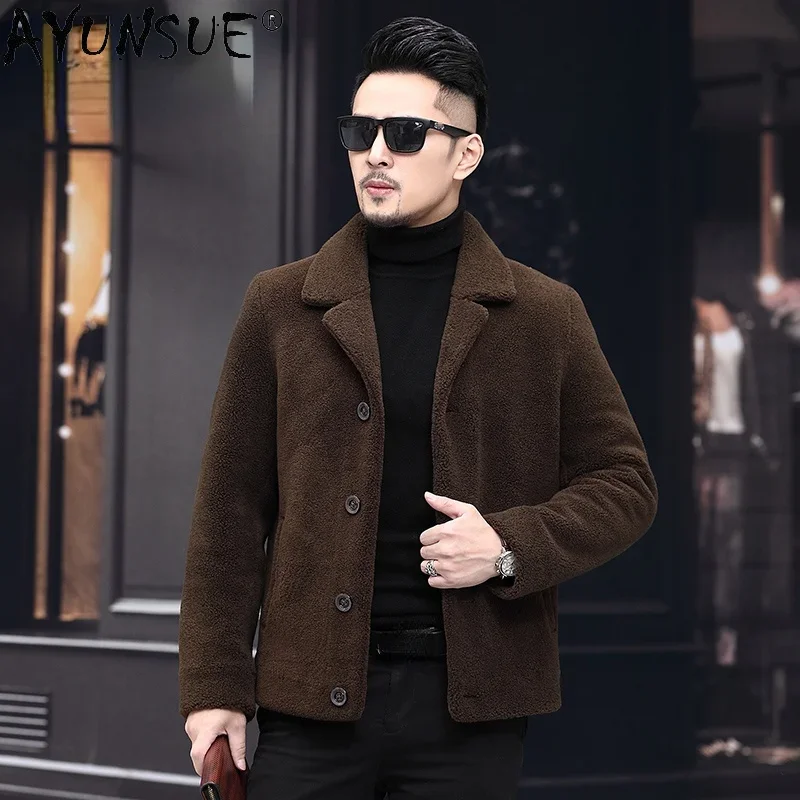 

AYUNSUE Winter 100% Sheep Shearing Jacket Men Real Fur Coats Male Short Warm Wool Jackets Mens Outwear New Manteau Homme SQQ731