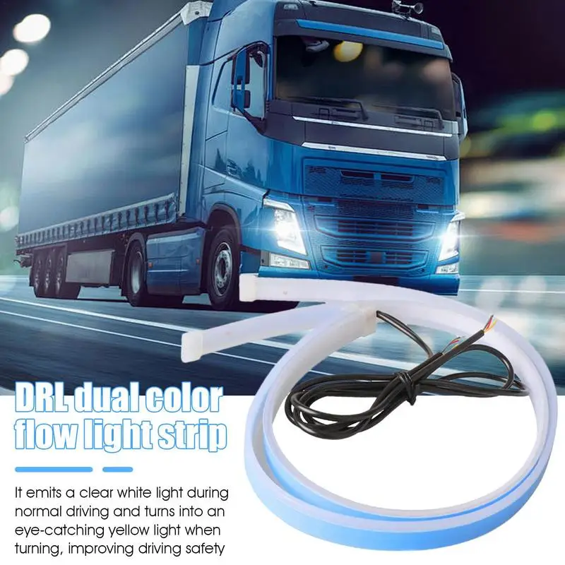 

Drl Turn Signal Strip Car Turn Signal Tube Lights 2 Color LED Headlight Strip Lights High Brightness Flexible Running Light For