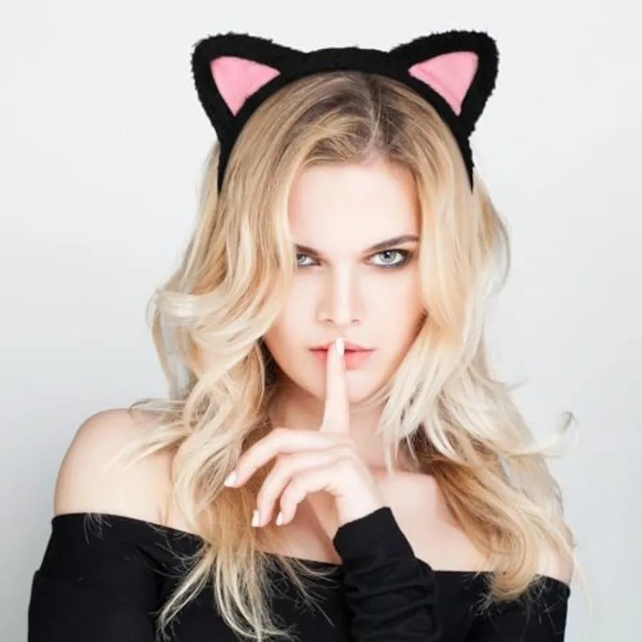 Halloween Cat Ear Headbands, Cute Fuzzy Cat Washing Face Makeup Head Band, Plush Soft Hairband, Cosplay, Women Spa Yoga view 5