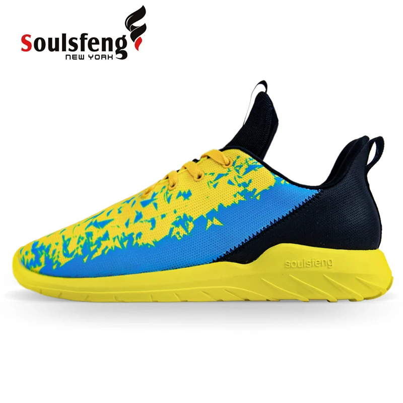 Soulsfeng Men Bahamas Flag  Yellow Running Shoes Light Weight Marathon  Breathable Boy Sport Shoes  Large Size Sneakers