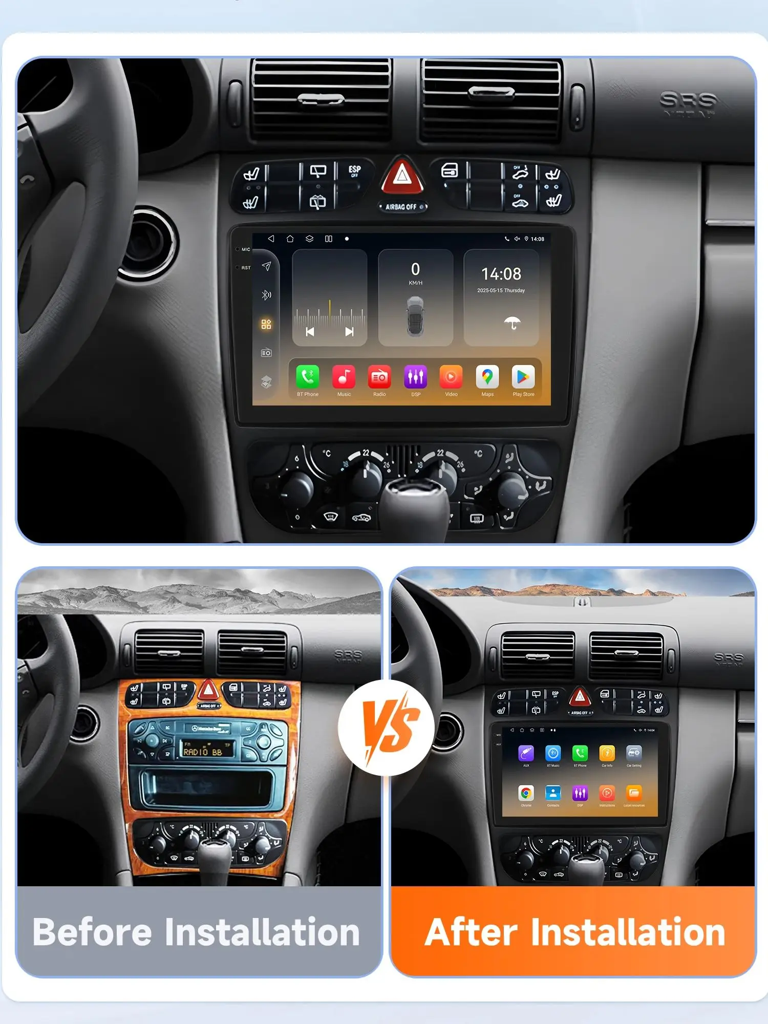 Hizpo Android14 Autoradio für Mercedes-Benz A W168 C W203 G W463 Vito Vaneo C209 W209 CarPlay GPS DSP 4G BT5.4 von Snapdragon6115