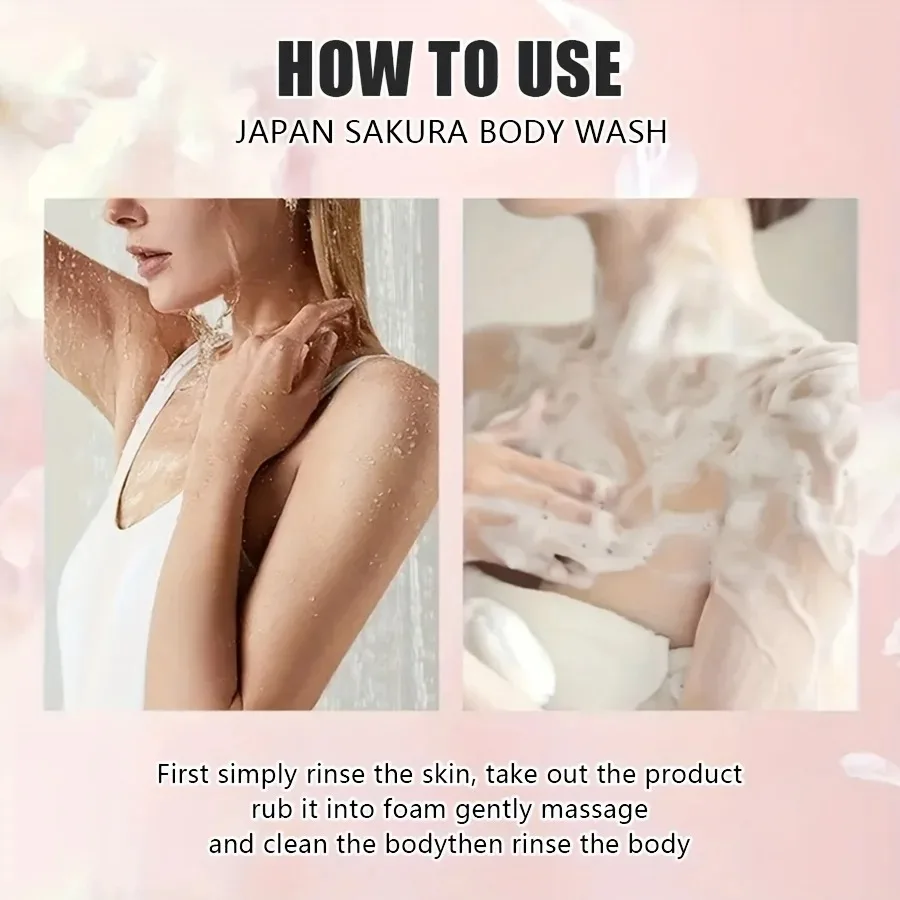 جل استحمام ساكورا 200 مل، ترطيب طويل، عطر ناعم يدوم طويلاً، منتج حمام تنظيف الجسم من الفوم اللطيف