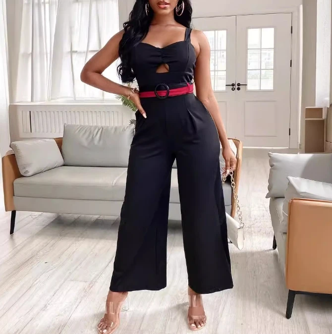 

Fashion Women's Camisole Jumpsuit 2024 New Style Women's Temperament Hollowed Out with Details Summer Versatile Jumpsuit Pants