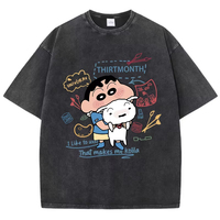 Summer Men's Crayon Shin-Chan Holding Onto Xiaobai Girl Washed Cotton Tshirt American Retro Short Sleeve Tees Casual Unisex Tops