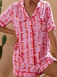 2024 Spring Summer New Valentine's Day Satin Boots Printed Two-piece Set For Home Wear Fashion Pajamas For Women