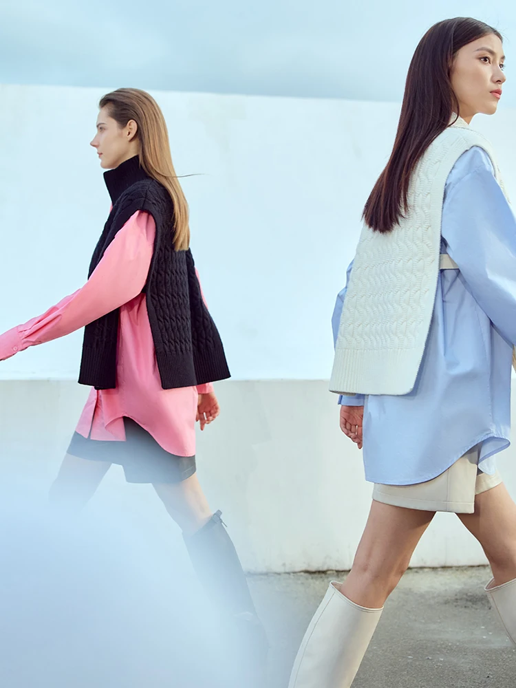 AMII Minimalism Wool New Women Vest 2023 Autumn Loose Fashion Turn-down Collar Zipper Sleeveless Office Lady Coats 12343151