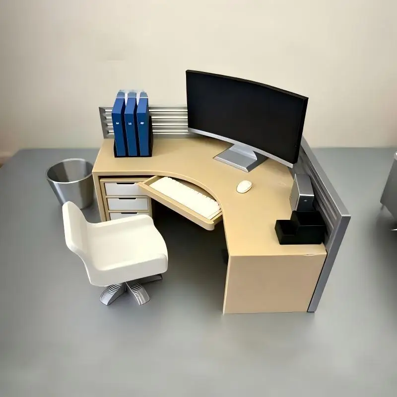 Miniature Desk Chair Computer Scene Decoration Ornament 1/12 Dollhouse Office Workstation Model DIY Sand Table Shooting Props