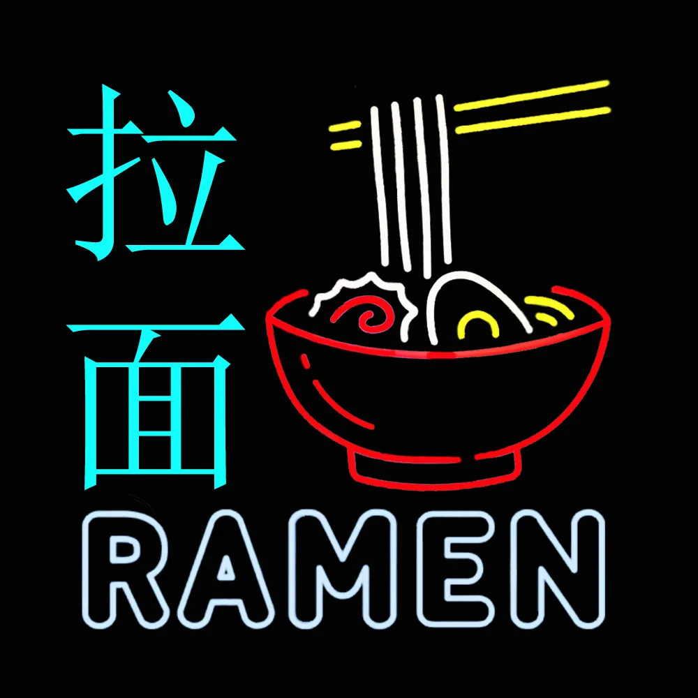 

Bowl Ramen Chinese Food Neon Sign Light Custom Handmade Real Glass Tube Restaurant Advertise Display Room Decor Lamp 24"X24"