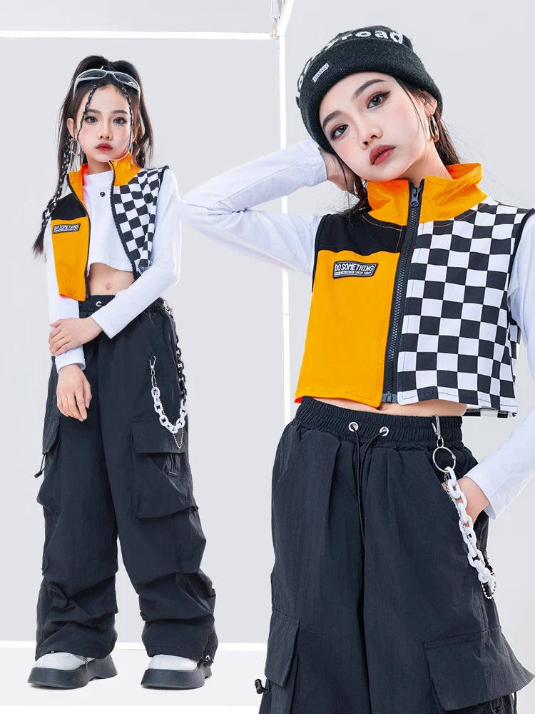 

Children Hip Hop Dance Costumes For Girls Loose Vest Cargo Pants Streetwear Kids Modern Jazz Dance Performance Clothes DQS15838