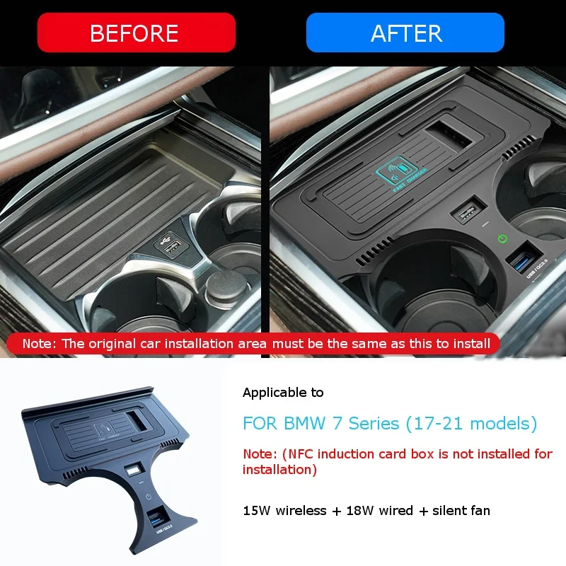 Para bmw série 7 730 17-21 15w carregador sem fio indução carro suporte do telefone móvel sem fio almofada de carregamento rápido acessórios do carro