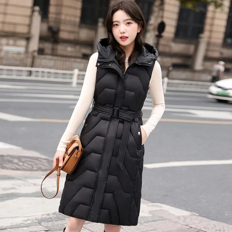 Women's Korean Mid Length Cotton Vest 2023 New Autumn Winter Slim Jacket Cotton Coat Vest Female Warm Vest Cardigan Solid color