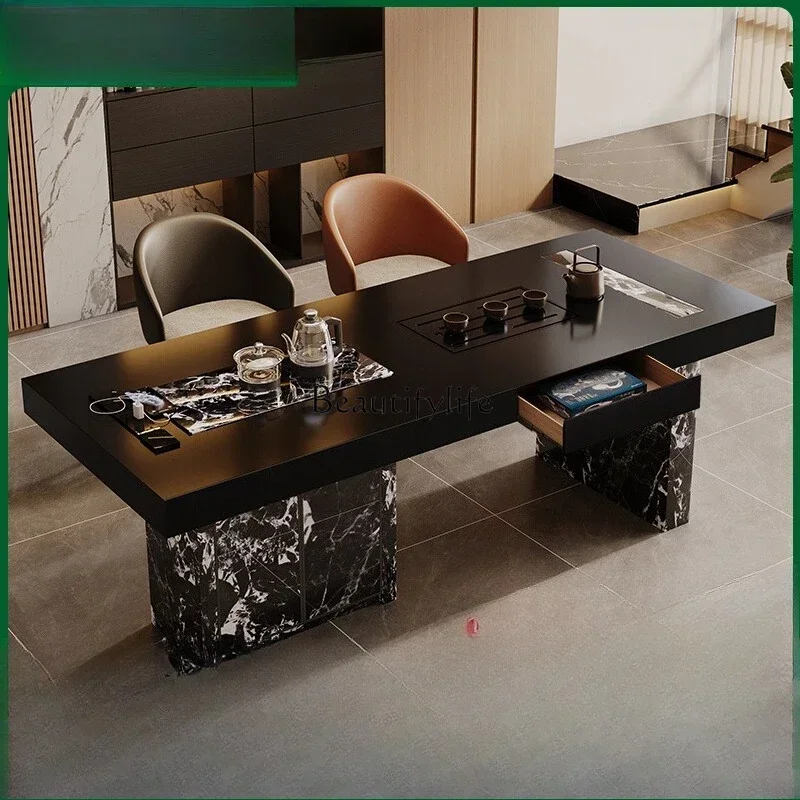 

1PJ12-Luxury stone rock slab tea table Italian minimalist balcony light luxury desk