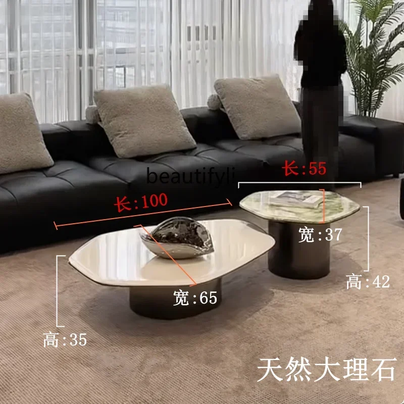 P Italian light luxury natural marble small apartment irregular high and low size combination coffee table5236