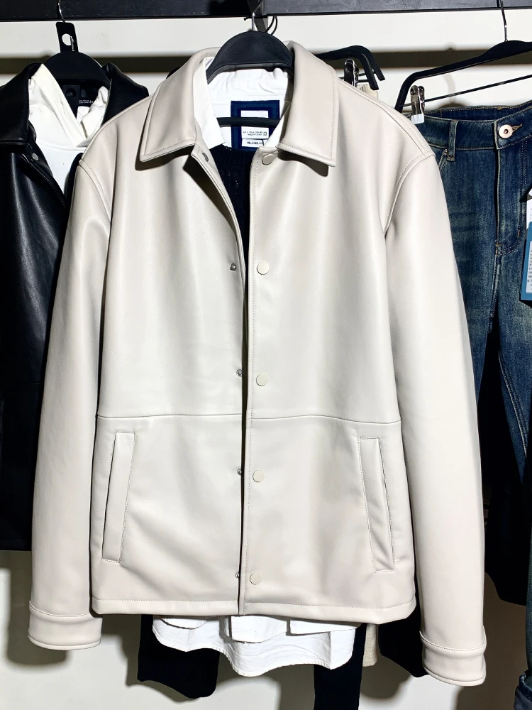 

Spring New Arrival Men's Loose Leather Jaet Fake Leather Effect ZA828345 800 Casual Sle PU Skin Faionable Youthwear