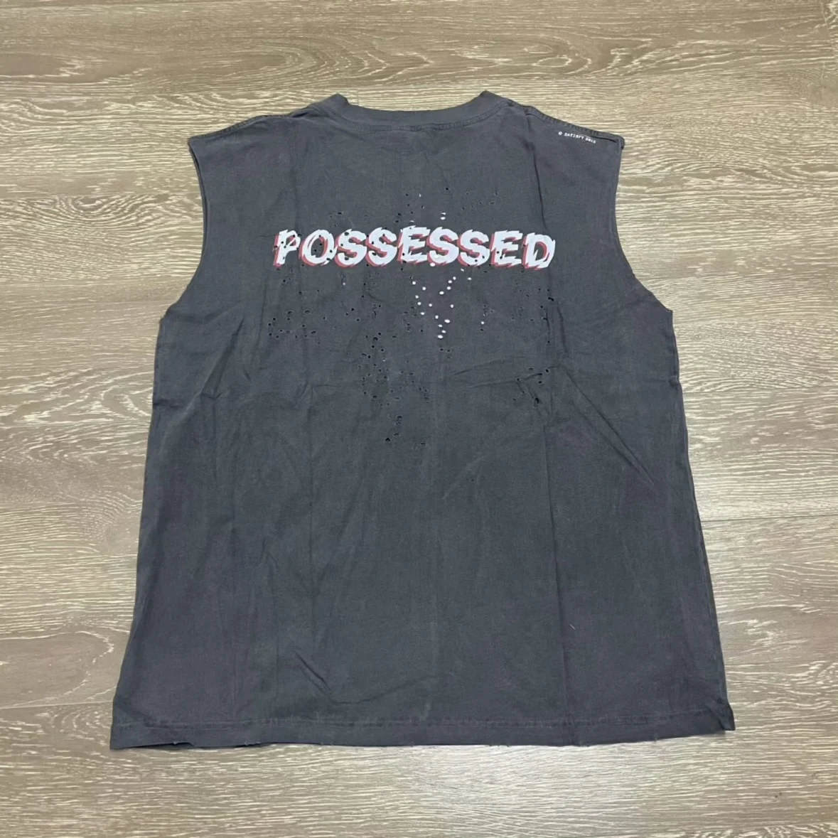 

SATISFY 10th Anniversary Limited Vintage Ink Splashing Crew Neck Printed Wormhole Vest T-Shirt
