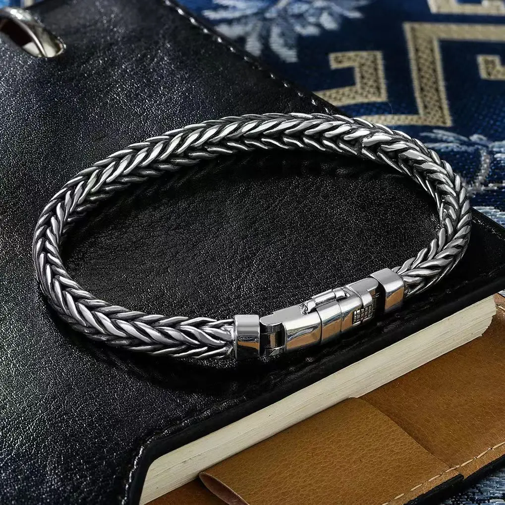 S925 Sterling Silve Twisted Armbänder Für Männer Hip Hop Handgemachte Exquisite Einzigartige Mode Schmuck Geschenk Fabrik Preis – Detail 5