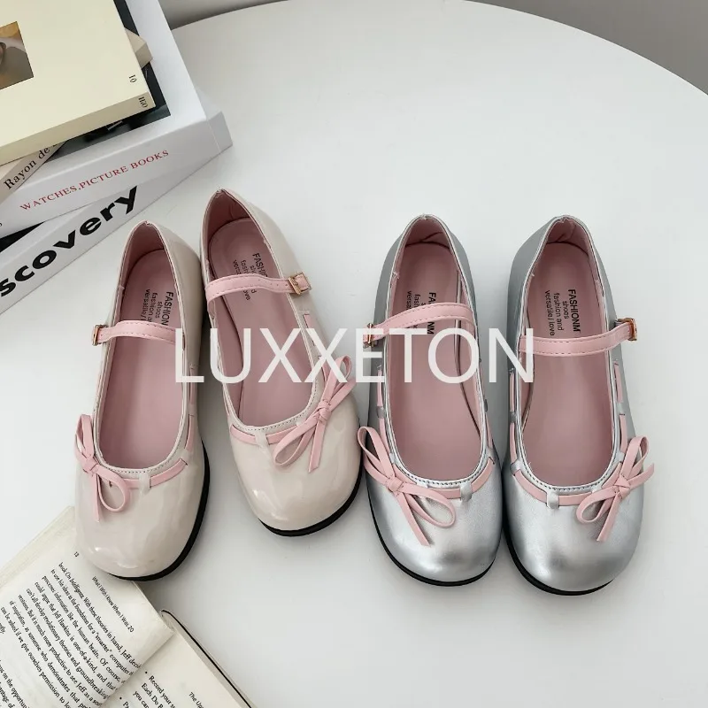 Women Sandals Summer New Fashion Mary Jane Women Leather Round Toe Bow Shallow Mouth Thick Heel Off White Luxury Sandals