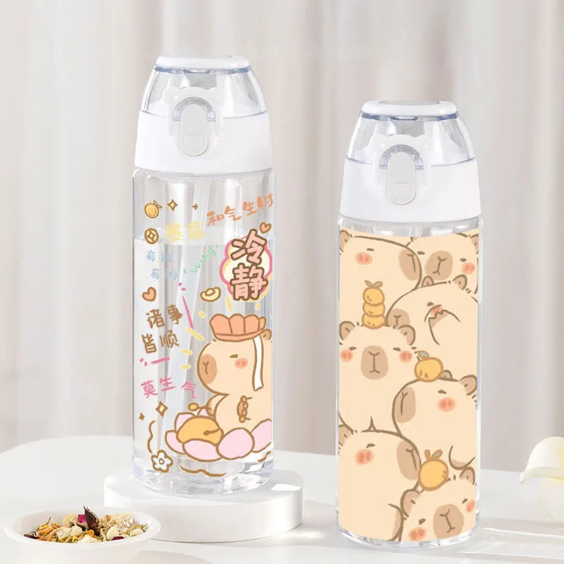 580ml Miniso Cute Capybara High Capacity Straw Cup Cartoon Anime Portable Plastic Cup Kawaii Student Water Cup Toys Girl Gifts