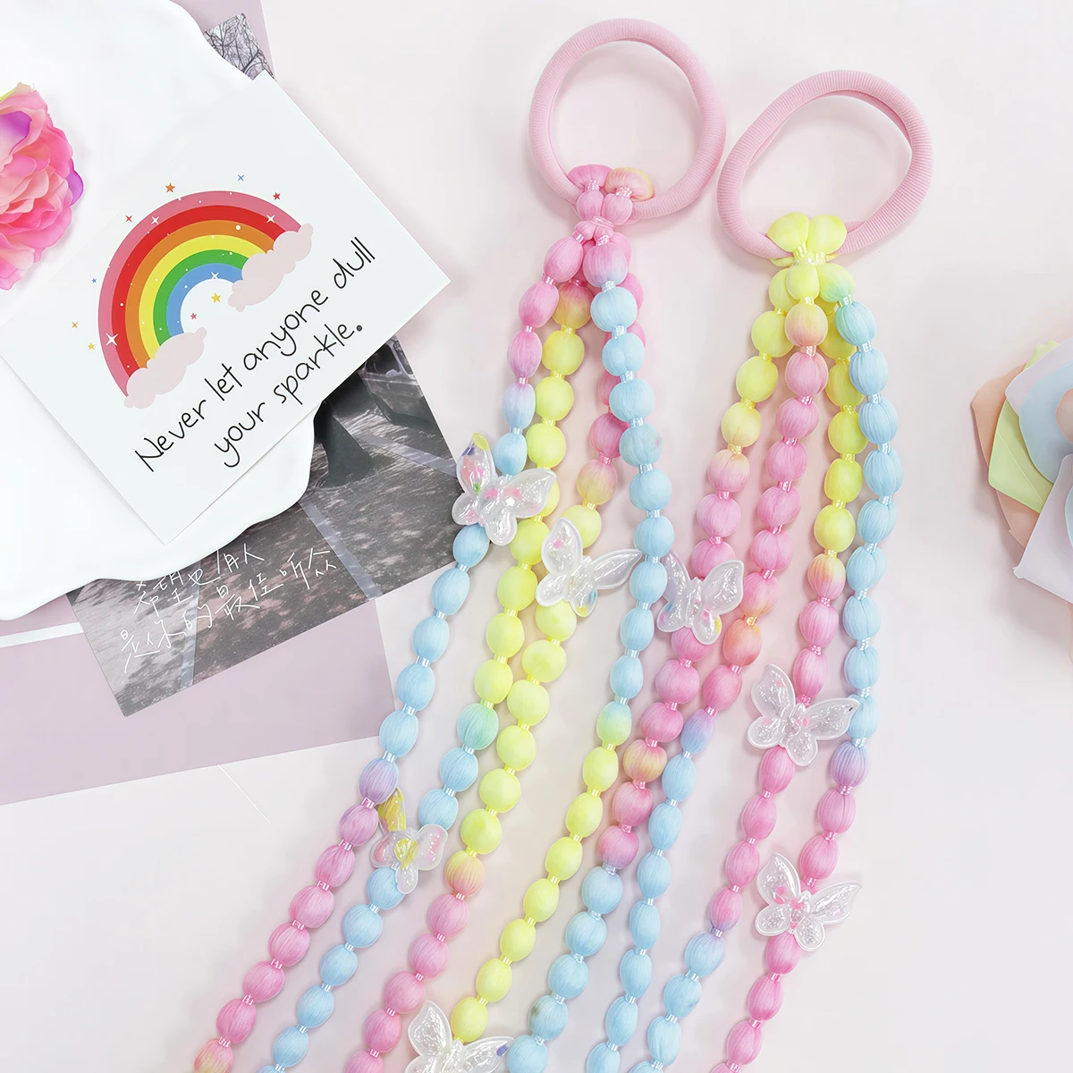 

Colorful Bubble Cord Hair Ties, Butterfly Bubble Cord Hair Ties, colorful gradient extended hair bands, suitable for daily wear