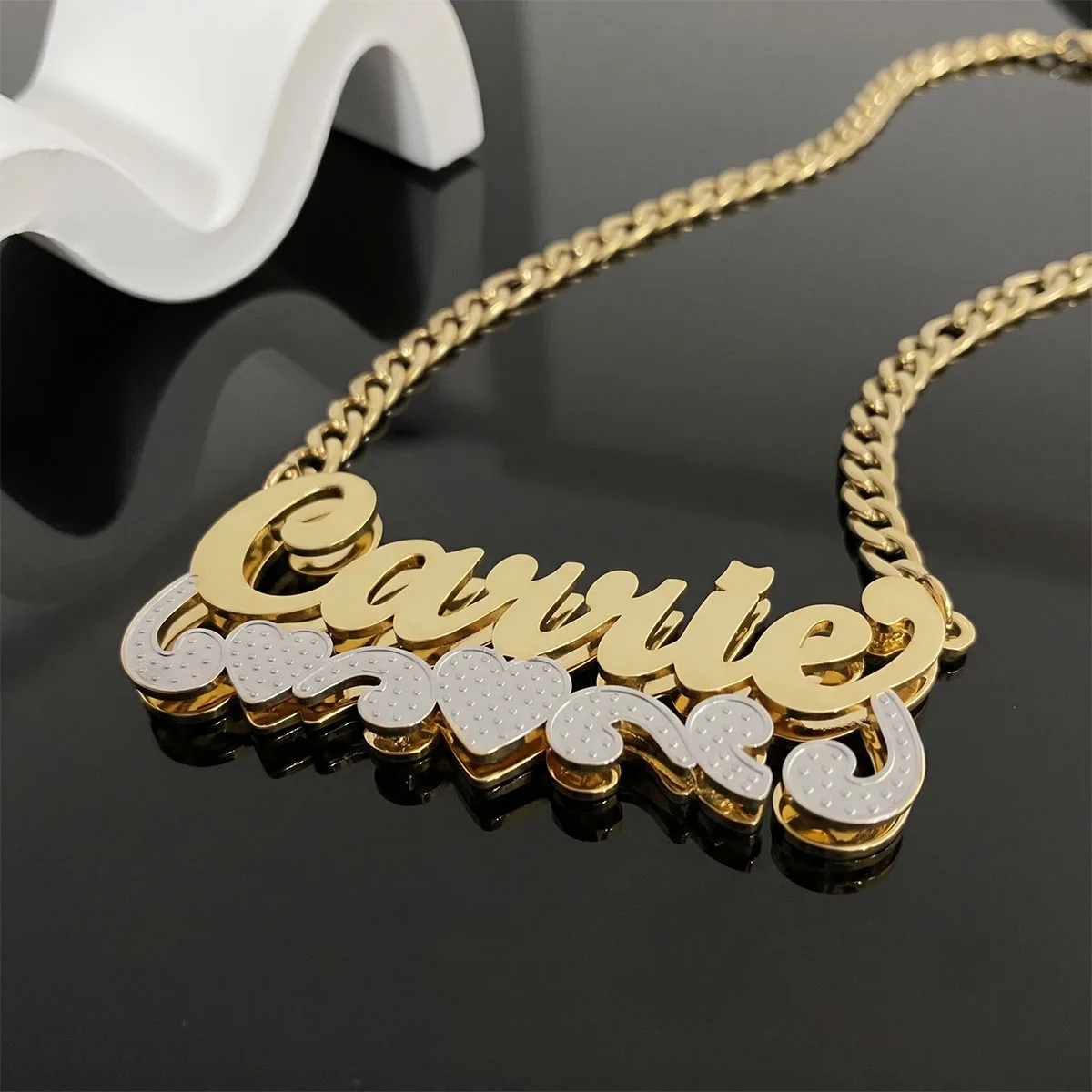 Custom Name Necklaces For Women Men Personalized Stainless Steel Name Two Color 3D Nameplate Pendant Necklace Jewelry Gift