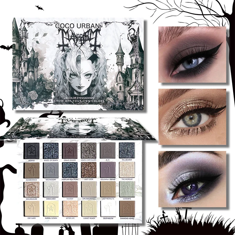 24 Color Halloween Eyeshadow Palette,Pearl Matte Glitter Eye Shadow Plate,Smoked Makeup Mashed Potato Earth Color Pallete