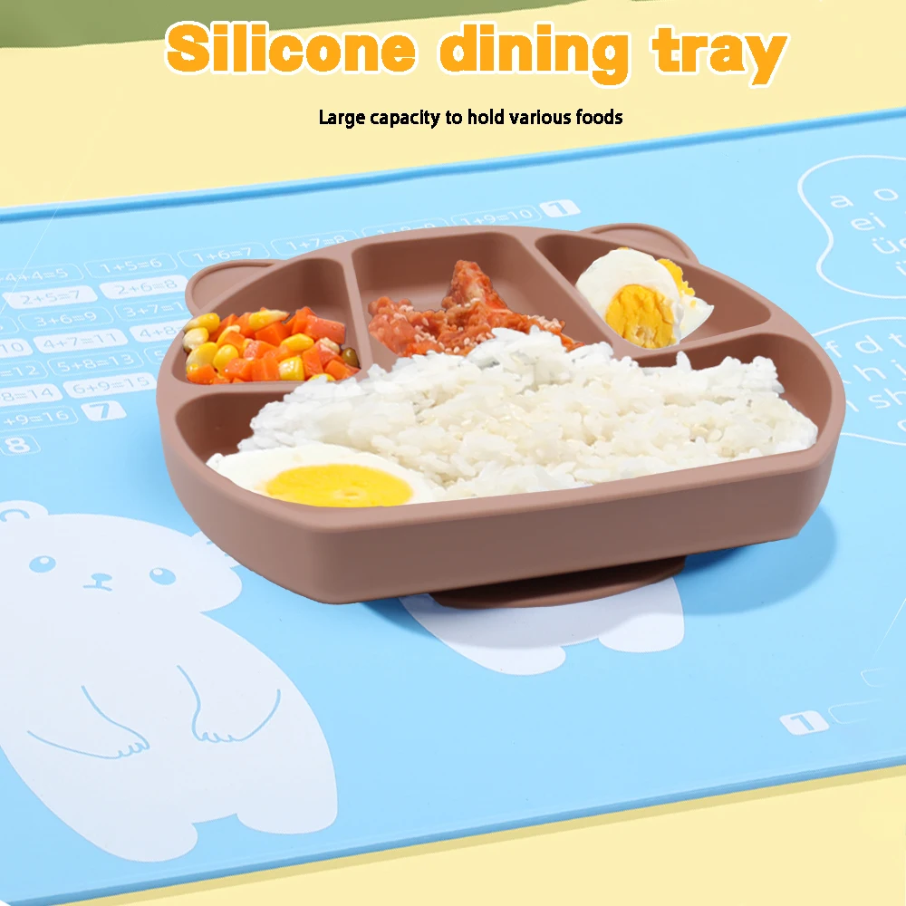 

3PCS Rubber dinner plate baby children suction cup tableware compartment plate thickened complementary food bowl