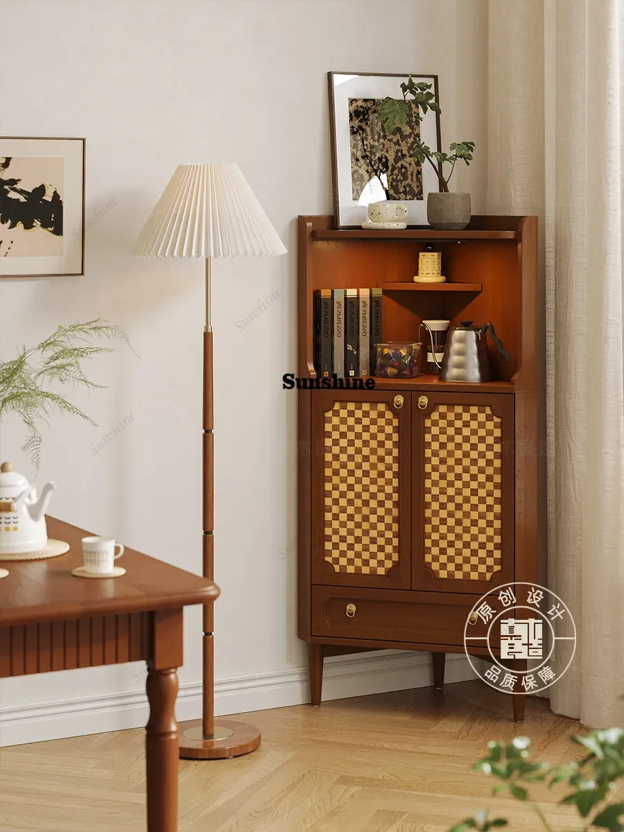 

French retro style solid wood corner cabinet dining side sofa side cabinet FT