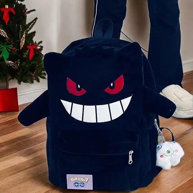 Sanrio Gengar Black Plush Backpack Couple Male Female Student School Bag Cartoon Anime Backpack Large Capacity Mochila Infantil