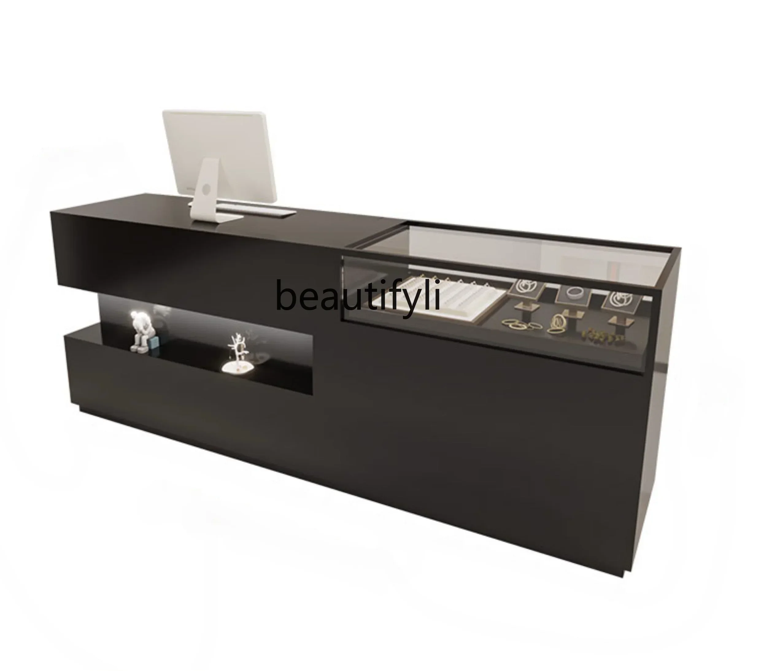 Modern Minimalist Cashier Front Desk Multi-Function Bar Counter All-in-One Display Cabinet Glass Clothing Store Desk