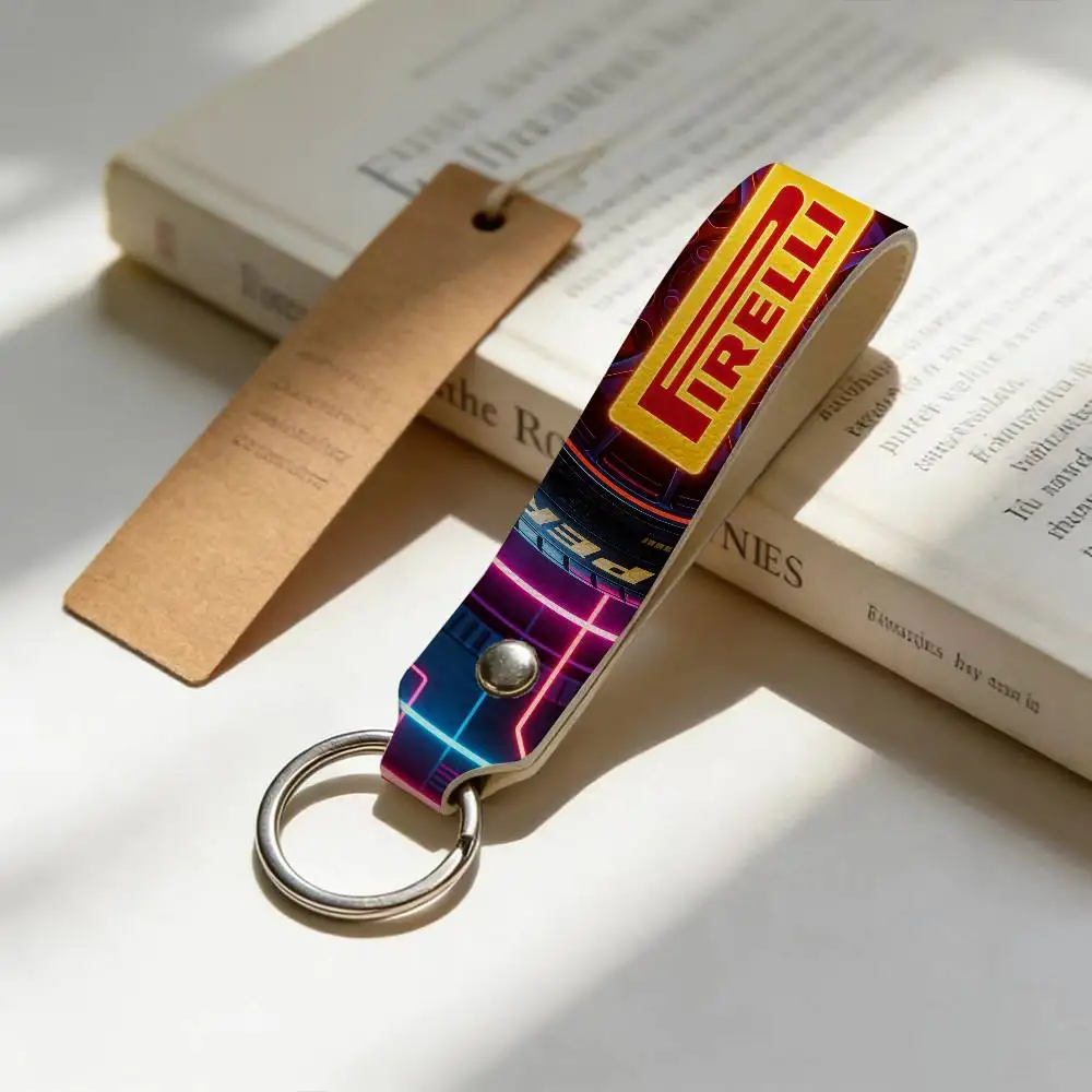 

For Logo PIRELLI High Quality PU Leather Moto Keychain Vintage Style Key Pendant For Scooter Motocross