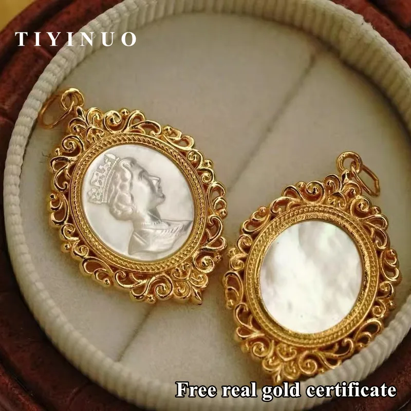 Imagem -03 - Tiyinuo-colar de Pingente de Ouro Real para Mulheres Fritillaria Shell Queen Jóias Finas Vintage para Esposa e Namorada Presente de Casamento 18k Au750