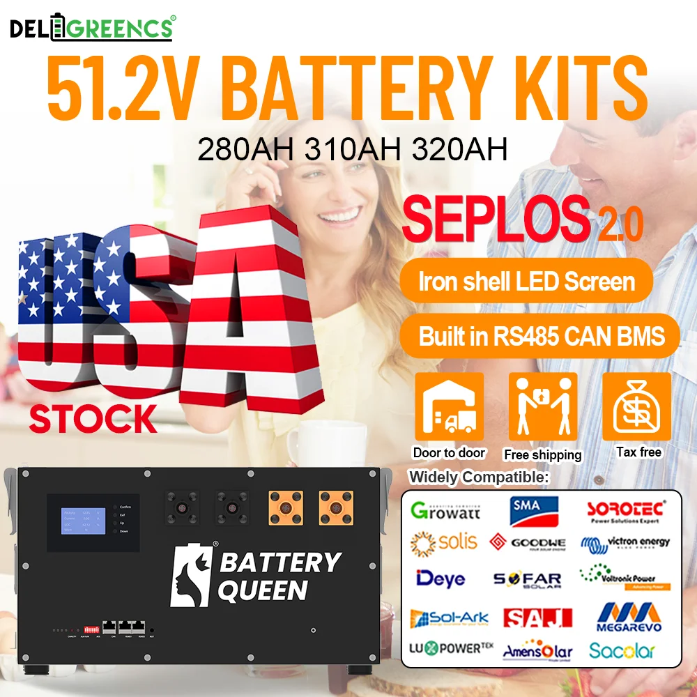 US 2.0 Seplos BMS Battery Kits 48V 51.2V 280AH 310AH 320AH  Lifepo4 Battery Case Rechargeable Batteries Solar Free Shipping