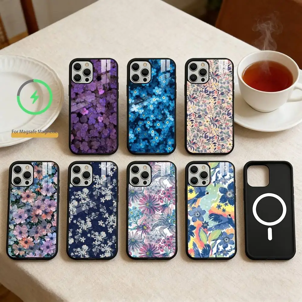 

Flowers art Phone Case For iPhone 14,16,15,13,17,12,Plus,Pro,Max Magnetic For Magsafe Frosted Cover