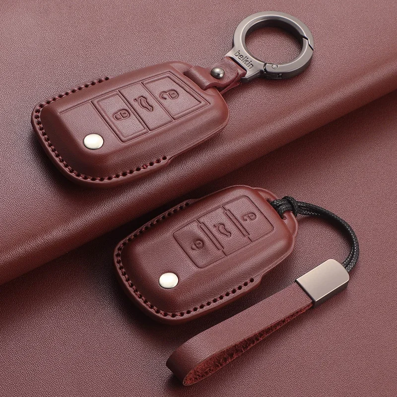 Leather Car Flip Key Case Cover For VW Volkswagen Golf 7 MK7 Tiguan MK2 T-roc T-cross Skoda Octavia Kodiaq Karoq Seat Ateca Leon