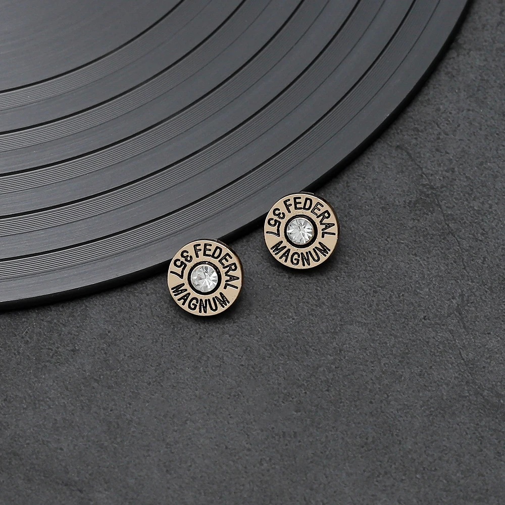 New French retro men\'s and women\'s hip-hop dual color button earrings, ancient gold and silver earrings, high-end ear accessorie