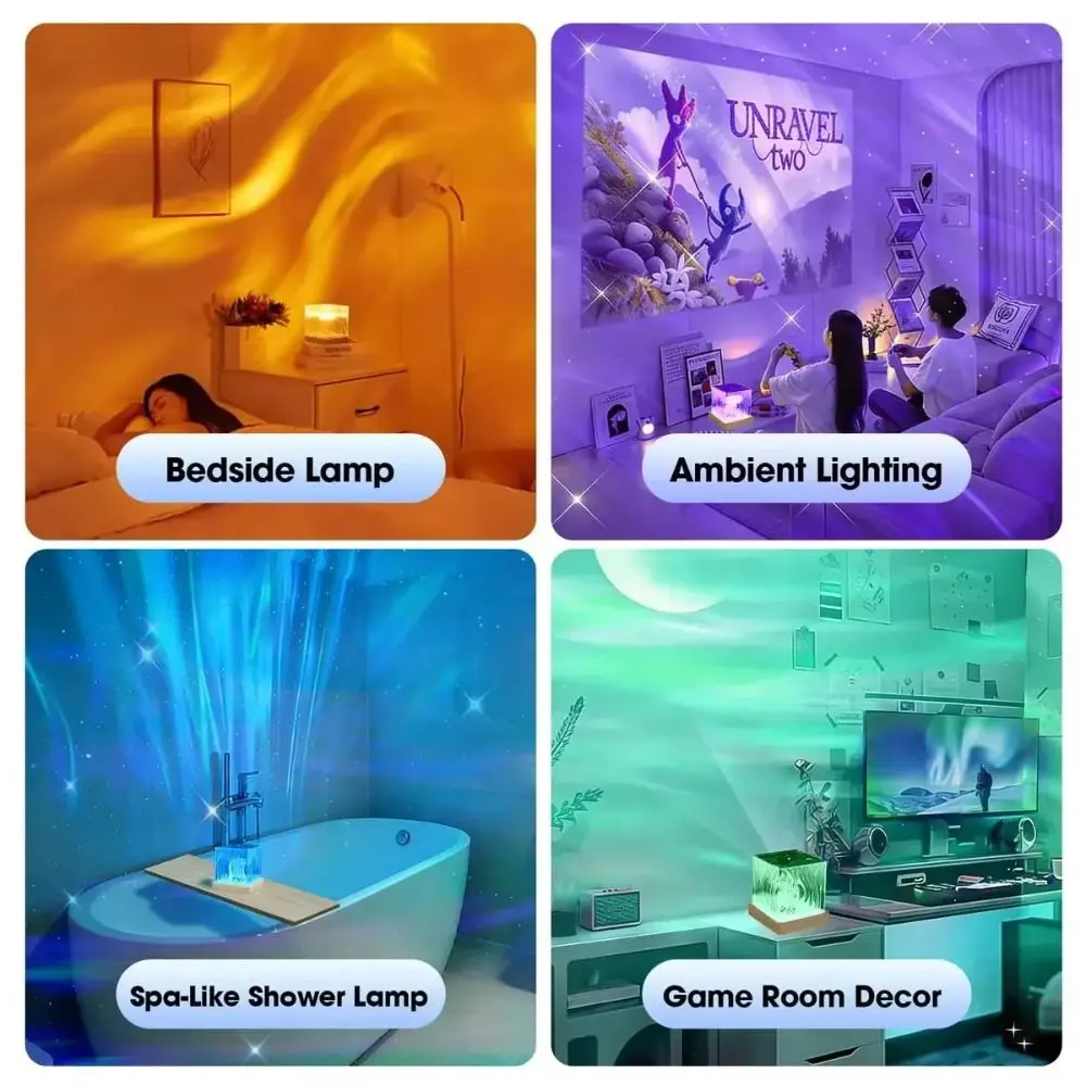 Dynamic Rotating, Water Ripple Lamp RGB Color Changing Remote Control Cube Atmosphere Lamp Dimmable Multi Color