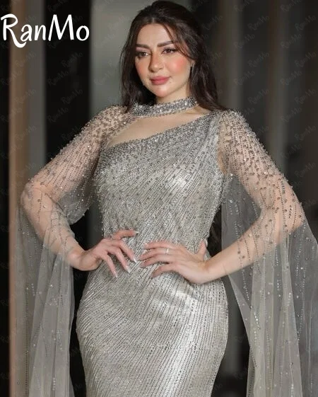 Ranmo 2025 Customised Evening Dress Luxury Beaded Lace Party Gown Graceful Cap Sleeve Mermaid Floor-Length Party Dress فسات