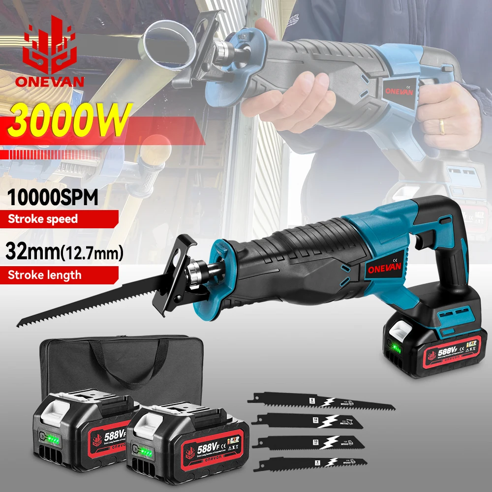 10000SPM Electric Reciprocating Saw Cordless Rechargeable Multifunction Saw Metal Wood Cutting Tools For Makita 18V Battery