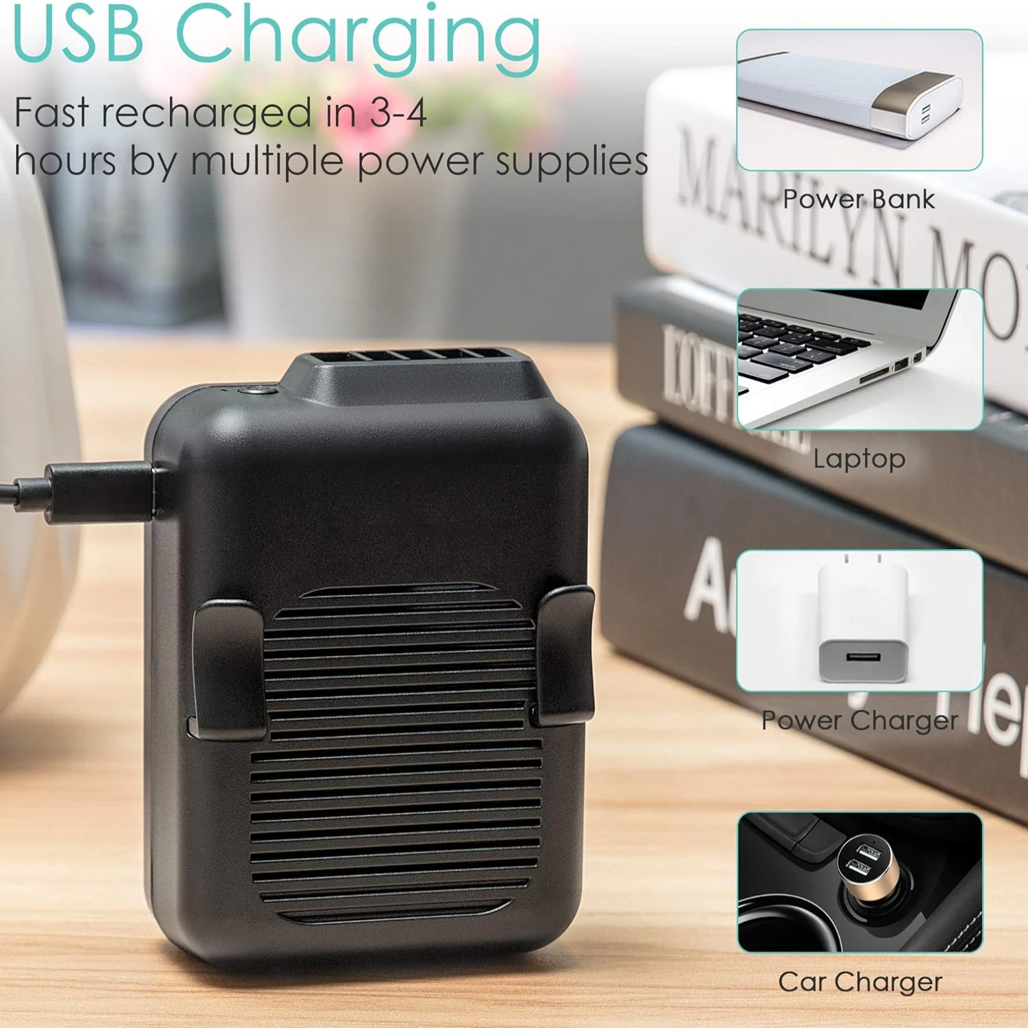 この信頼性が高く効率的なポータブルミニウエストファンで、外出先でも涼しく快適に過ごせます。 爽やかでクールな体験を楽しむ