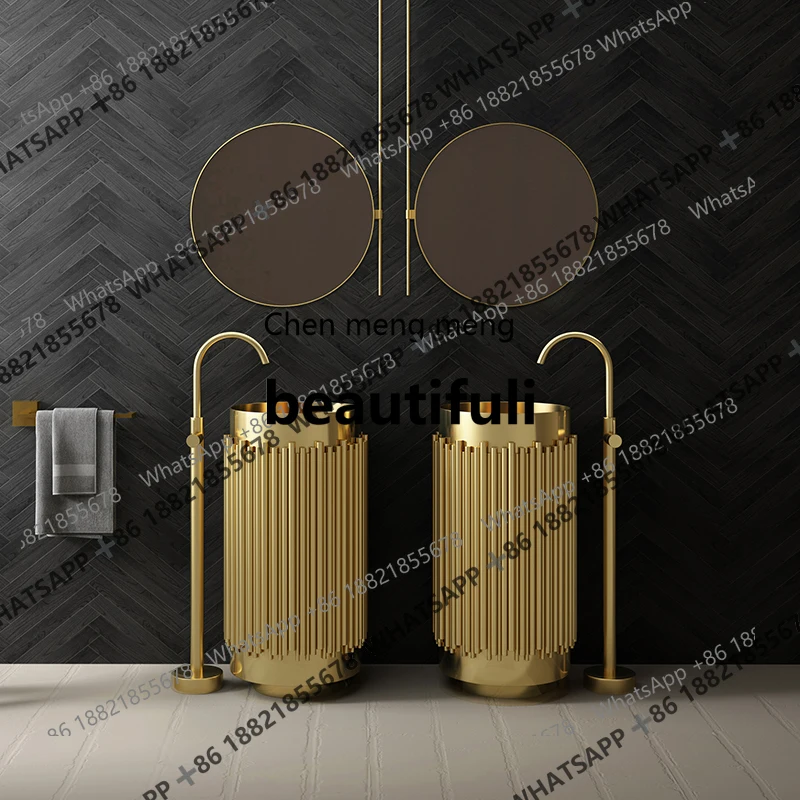 

X New stainless steel column basin, bar, hotel bathroom floor-to-ceiling washbasin