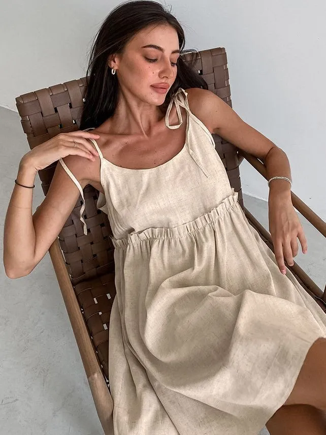 Sommerliche Damenkleidung, sexy Outfits, ärmelloses Midikleid aus reiner Baumwolle für Damen, lockeres A-Linien-Kleid für den Urlaub, lässige Tageskleidung