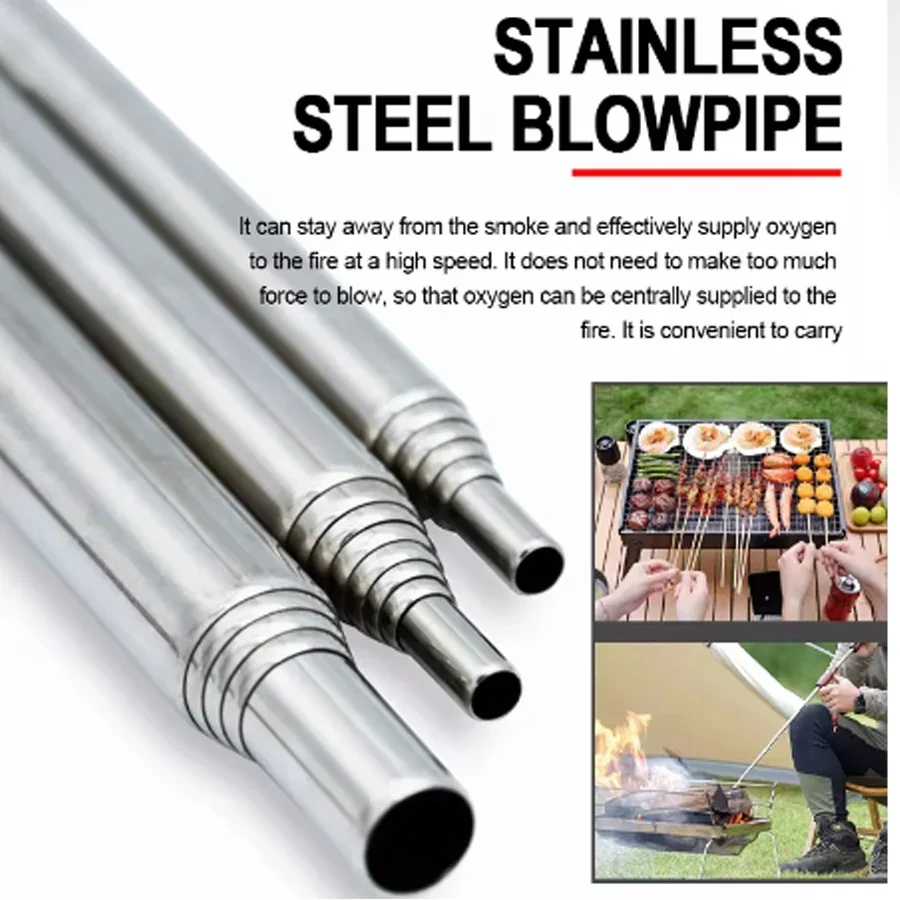 Stainless Steel Blowpipe Pocket Bellow Collapsible Air Blow Stick Campfire Fire Tool Outdoor Bushcraft Camping Hiking Cooking