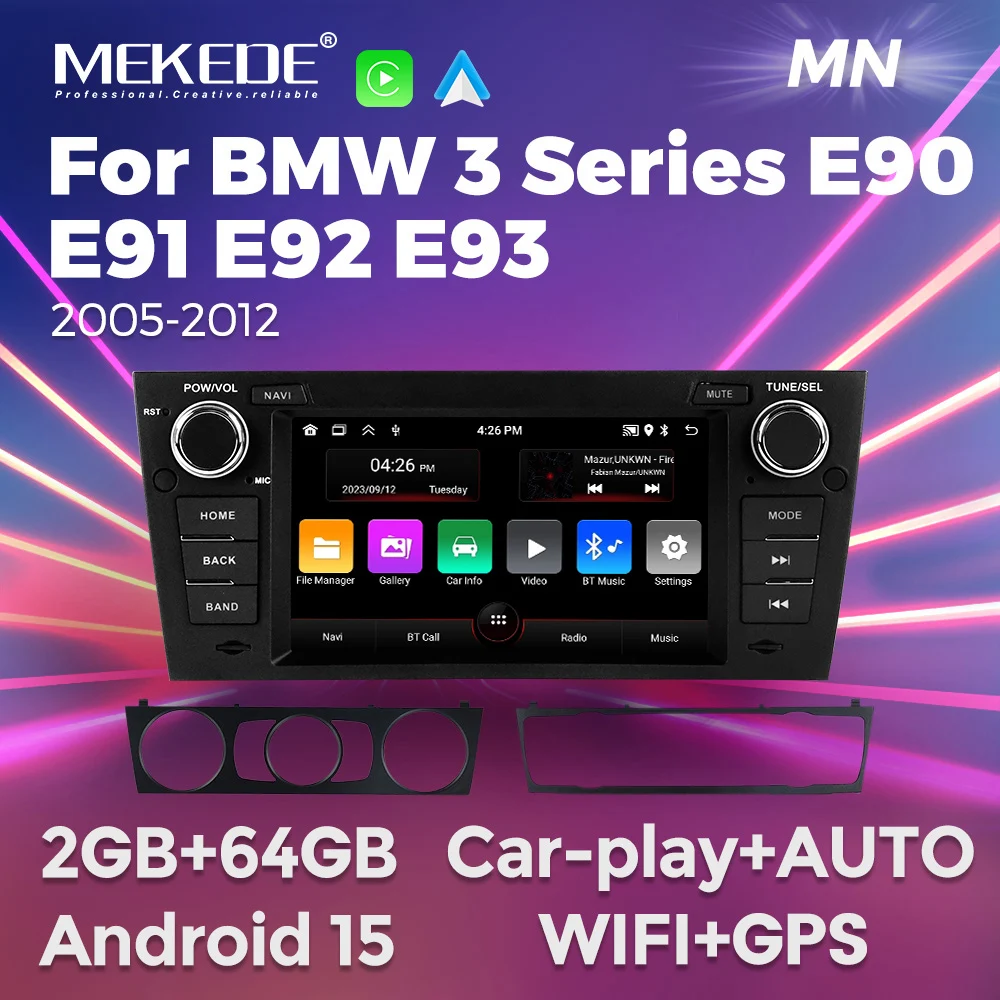 Radio para Auto MEKEDE con Android 15 para BMW Serie 3 E90 E91 E92 E93 2006-2012, Sistema de Audio Inteligente con Carplay y Multimedia Central