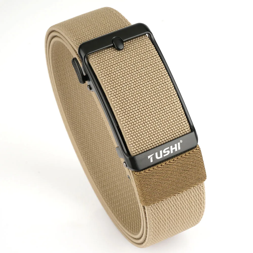 TUSHI New Elastic Belt For Men Automatic buckle Alloy Quick Release Strong Outdoor Casual Belt Tight Nylon Stretch Waistband