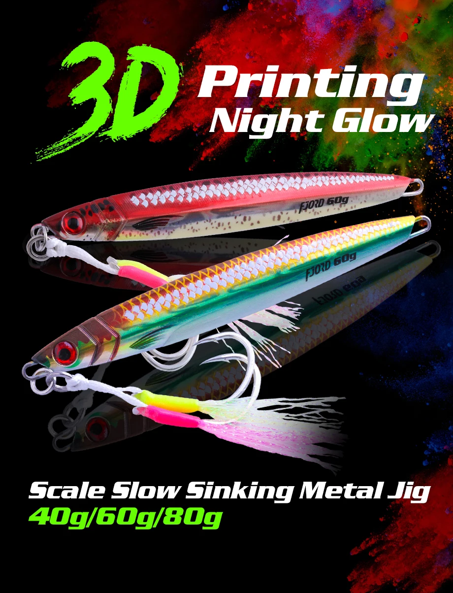 FJORD 3D-Druck Metall Jig Night Glow Vertical Jig 40g 60g 80g Laser Strong Glow Seide UV Punkt Hecht Haken Angeln Köder Versorgung – Detail 1