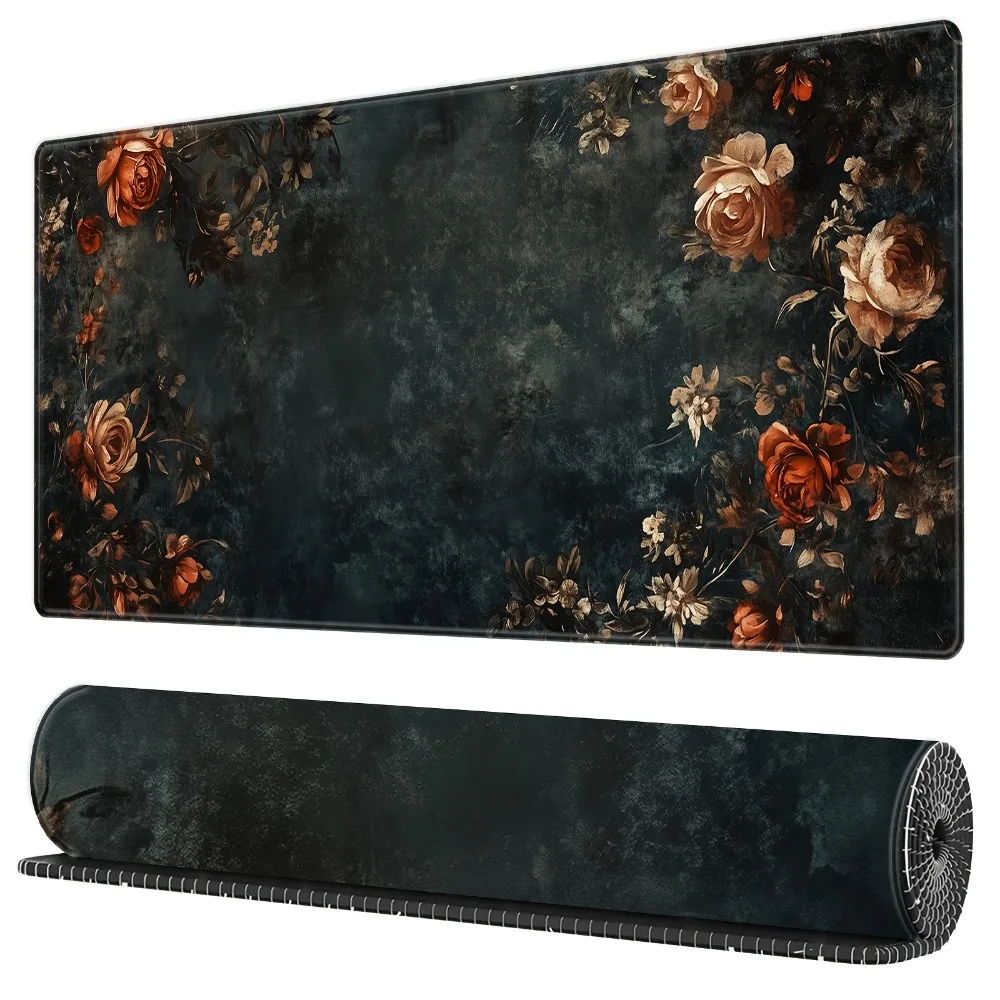 

Hand drawn retro rose design mouse pad rubber anti slip computer desktop pads thick keyboard PC accessories lock edge XXL