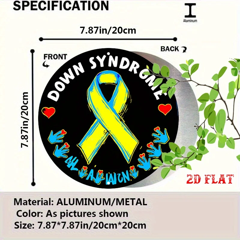2D Flat, 1pc Vintage Metal Sign Featuring Down Syndrome Awareness Ribbon Round Poster Retro Diner Art Round Wall Poster for Home