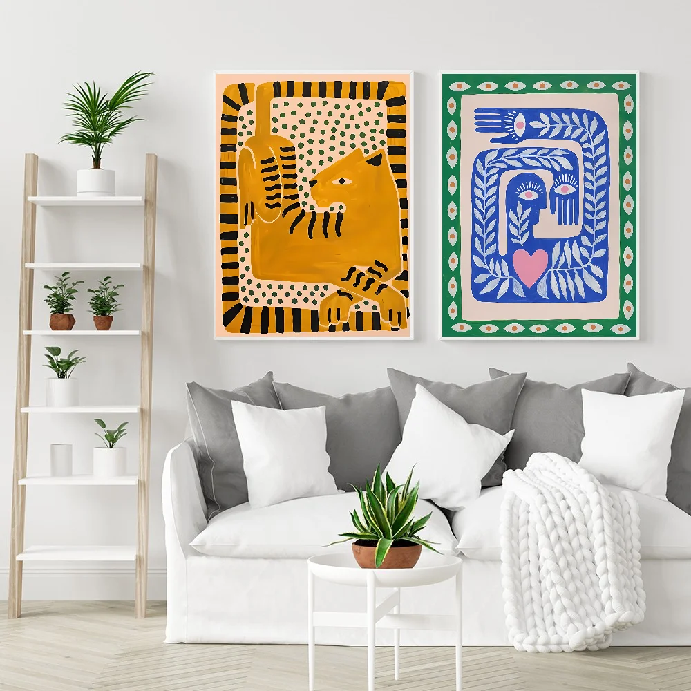Egypt Colorful Abstract Tiger And Leopard Poster Self-adhesive Art Waterproof Paper Sticker Coffee House Bar Room Wall Decor