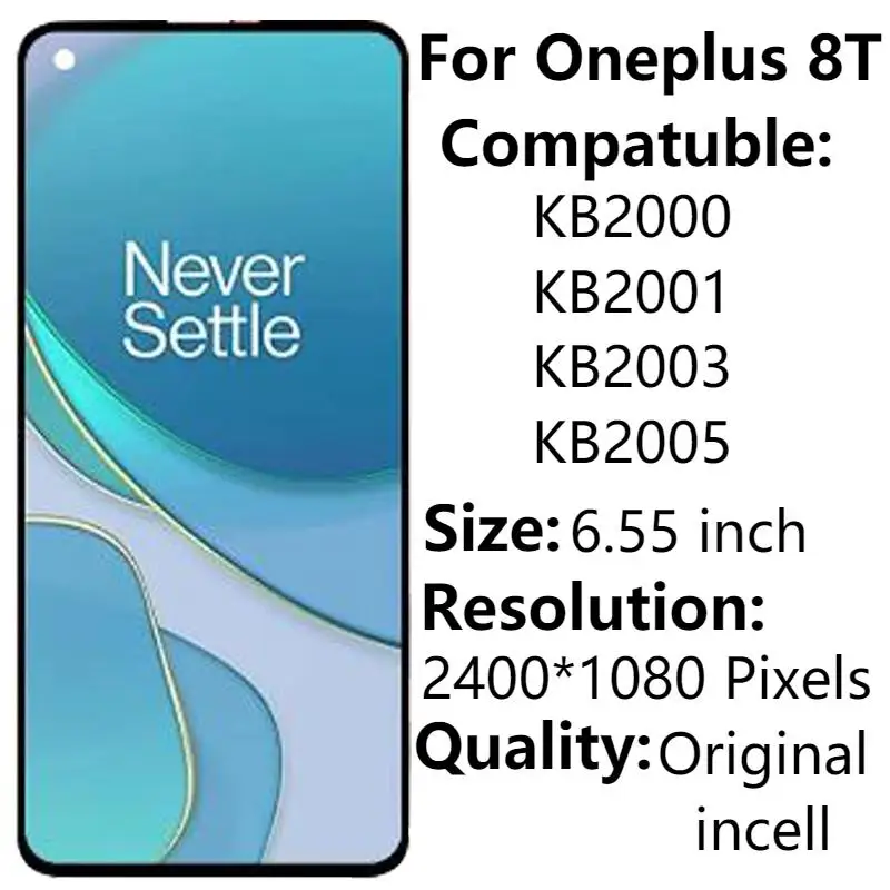 

6,55 "оригинальный для Oneplus 8T KB2001 KB2003 KB2000, ЖК-дисплей с рамкой, детали для замены