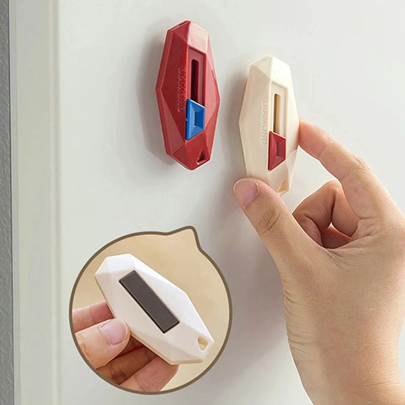 الماس تصميم Unbox سكين السلامة جولة رئيس القاطع المغناطيسي صندوق كرتوني القاطع قابل للسحب انتعاش رسالة فتاحة سكّين متعدّد الاستخدامات